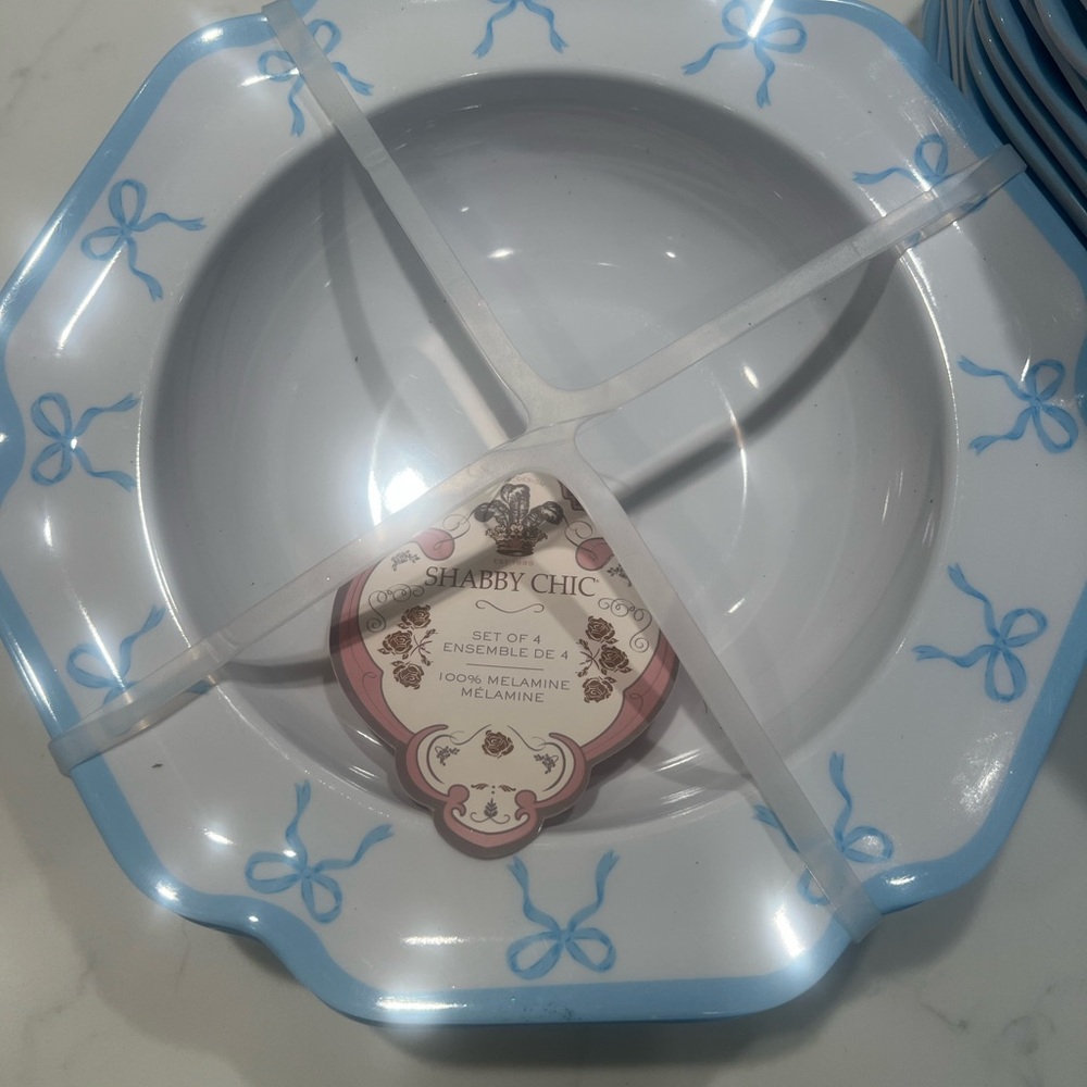 Shabby Chic Blue Ribbon Design Plates
